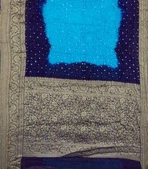 Light Blue Woven Blended Bandhej Saree With Floral Motifs-Light Blue