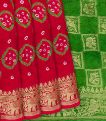 Red Woven Blended Bandhej Saree With Bird Motifs-Red