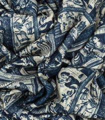 Indigo Woven Chanderi Viscose Printed Saree With Women Motifs-Ink Blue