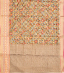 Peach Woven Blended Dupion Saree With Printed Floral Motifs-Peach