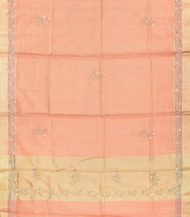 Peach Tissue Embroidered Saree With Floral Motifs-Peach