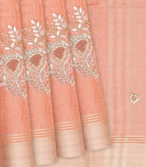 Peach Tissue Embroidered Saree With Floral Butta Motifs-Peach