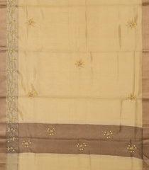 Sandal Woven Tissue Saree With Embroidered Floral Motifs-Sandal