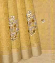 Sandal Woven Tissue Saree With Embroidered Floral Motifs-Sandal