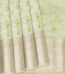 Light Green Blended Tissue Saree With Floral Vine Motifs-Light Green