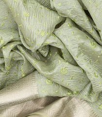 Light Green Blended Tissue Saree With Floral Vine Motifs-Light Green