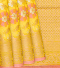 Yellow Handloom  Cotton Saree With Meena Floral Motifs-Yellow