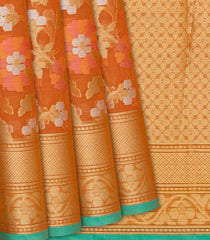 Peach Handloom Cotton Saree With Meena Floral Motifs-Peach