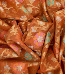 Peach Handloom Cotton Saree With Meena Floral Motifs-Peach