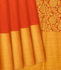 Rust Woven Blended Plain Dupion Saree With Zari Border-Rust