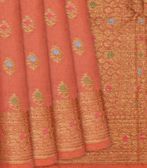 Peach Woven Blended Dupion Saree With Meena Motifs-Peach