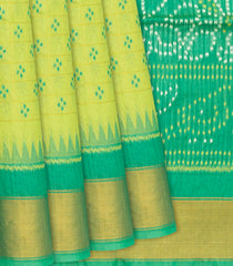 Light Green Woven Art Dupion Saree With Tie & Dye Printed Motifs-Light Green