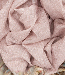 Baby Pink Woven Blended Linen Saree With Printed Floral Motifs-Baby Pink