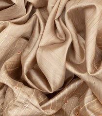 Taupe Art Silk Saree Embroidered With Floral Motifs-Taupe