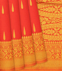 Red Woven Blended Dupion Saree With Droplet Motifs-Red