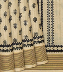 Taupe Woven Art Tussar Saree With Printed Floral Motifs-Taupe