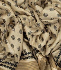 Taupe Woven Art Tussar Saree With Printed Floral Motifs-Taupe