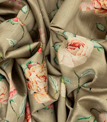 Taupe Woven Art Dupion Saree Printed With Floral Motifs-Taupe