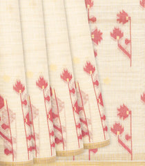 Off White Woven Blended Chanderi Cotton With Printed Floral Motifs -Off White