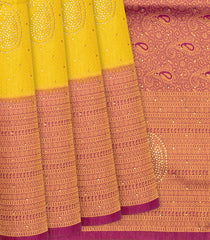 Yellow Woven Blended Cotton Saree With Contrast Border-Yellow