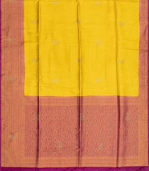 Yellow Woven Blended Cotton Saree With Contrast Border-Yellow