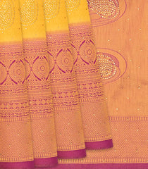 Mango Yellow Woven Blended Cotton Saree With Contrast Border-Mango Yellow