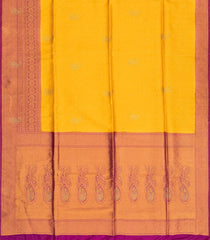 Mango Yellow Woven Blended Cotton Saree With Contrast Border-Mango Yellow