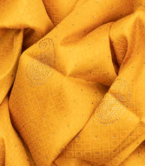 Mango Yellow Woven Blended Cotton Saree With Contrast Border-Mango Yellow