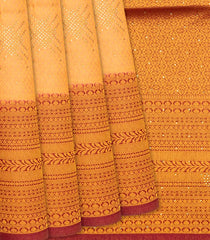 Peach Woven Blended Cotton Saree With Contrast Border-Peach