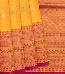 Yellow Woven Blended Cotton Saree With Contrast Border-Yellow