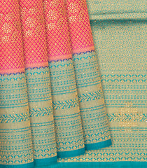 Pink Woven Blended Cotton Saree With Contrast Border-Pink