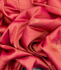 Pink Woven Blended Cotton Saree With Contrast Border-Pink