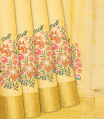 Yellow Woven Blended Cotton Saree With Embroidered Motifs-Yellow