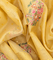 Yellow Woven Blended Cotton Saree With Embroidered Motifs-Yellow