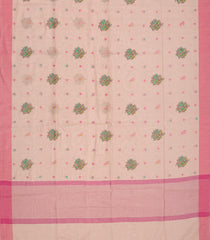 Baby Pink Woven Blended Linen Saree With Embroidered Floral Motifs-Baby Pink