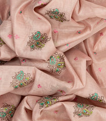 Baby Pink Woven Blended Linen Saree With Embroidered Floral Motifs-Baby Pink