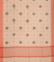 Light Peach Woven Blended Linen Saree With Embroidered Floral Motifs-Light Peach