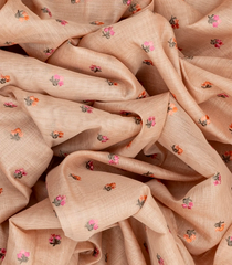 Light Peach Woven Blended Linen Saree With Embroidered Meena Floral Motifs-Light Peach