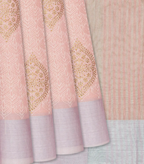 Baby Pink Woven Blended Linen Saree With Embroidered Floral Motifs With Stone Work-Baby Pink