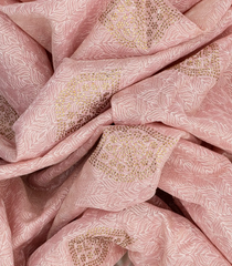 Baby Pink Woven Blended Linen Saree With Embroidered Floral Motifs With Stone Work-Baby Pink