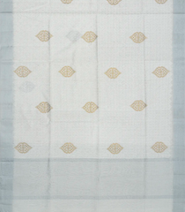 White Woven Blended Linen Saree With Embroidered Floral Motifs With Stone Work-White