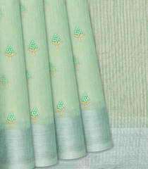 Aquamarine Woven Blended Linen Saree With Embroidered Butta Motifs-Aquamarine