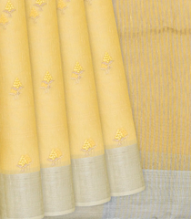 Yellow Woven Blended Linen Saree With Embroidered Butta Motifs-Yellow