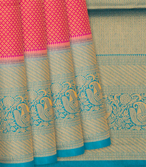 Pink Woven Blended Cotton Saree With Floral Motifs & Contrast Border-Pink