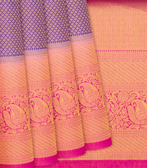 Purple Woven Blended Cotton Saree With Floral Motifs & Contrast Border-Purple