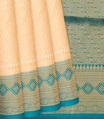 Cream Woven Blended Cotton Saree With Braided Motifs-Cream