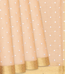 Light Peach Woven Blended Tissue Saree With Embroidered Mirror Work-Light Peach