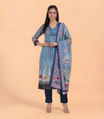 Blue & Grey Printed Kurta Set-RC5669