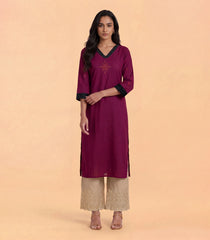 Burgundy Embroidered Casual Kurta-KR0886