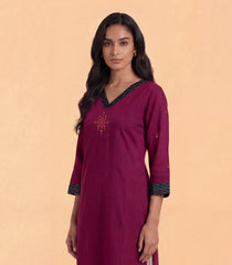 Burgundy Embroidered Casual Kurta-KR0886